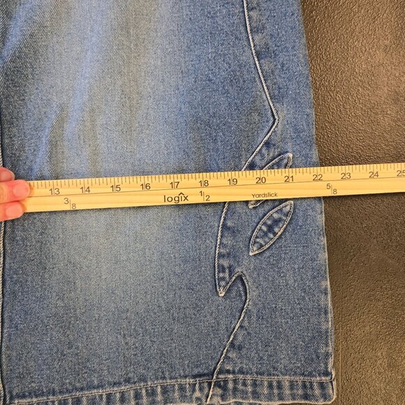 Vintage Women's 14 Denim Mini Skirt Blue Embroidered Leaf Detail 90s Cotton Retr - Picture 8 of 8